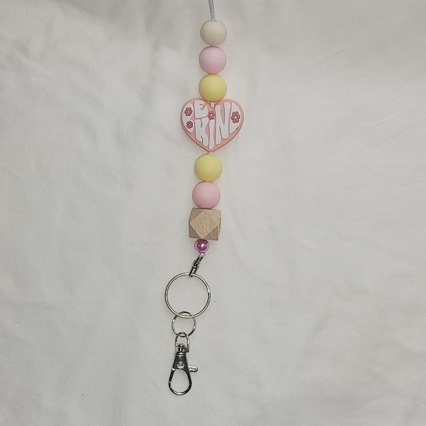 Be Kind Heart Silicone Beaded Lanyard Keychain