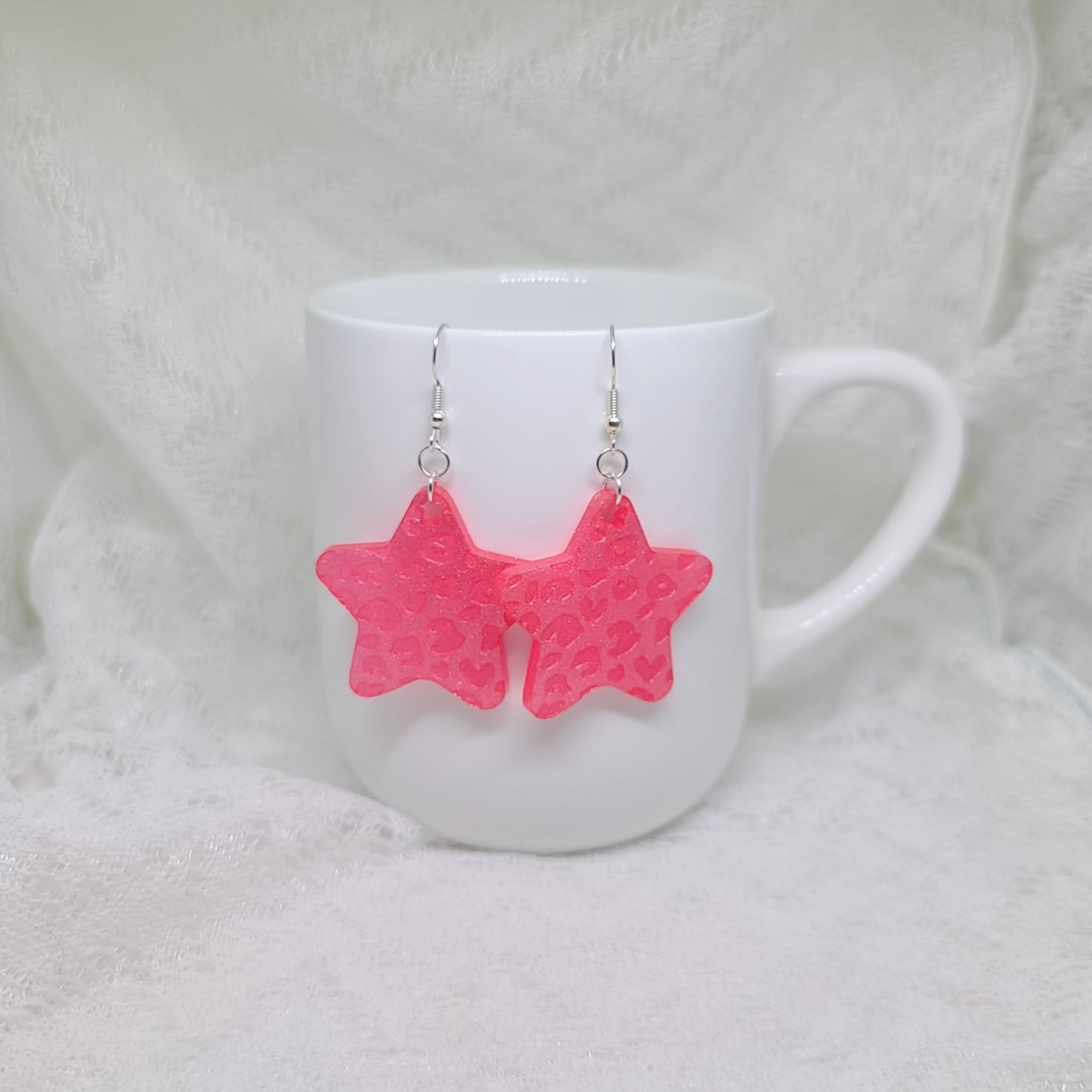 Hot Pink Leopard Print Star Dangle Earrings