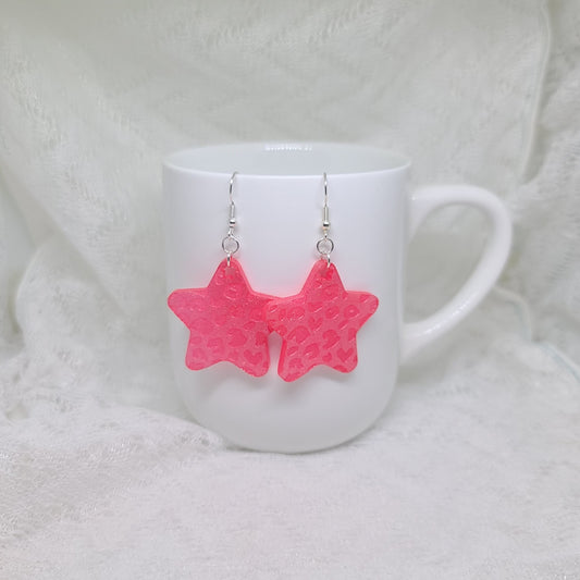 Hot Pink Leopard Print Star Dangle Earrings
