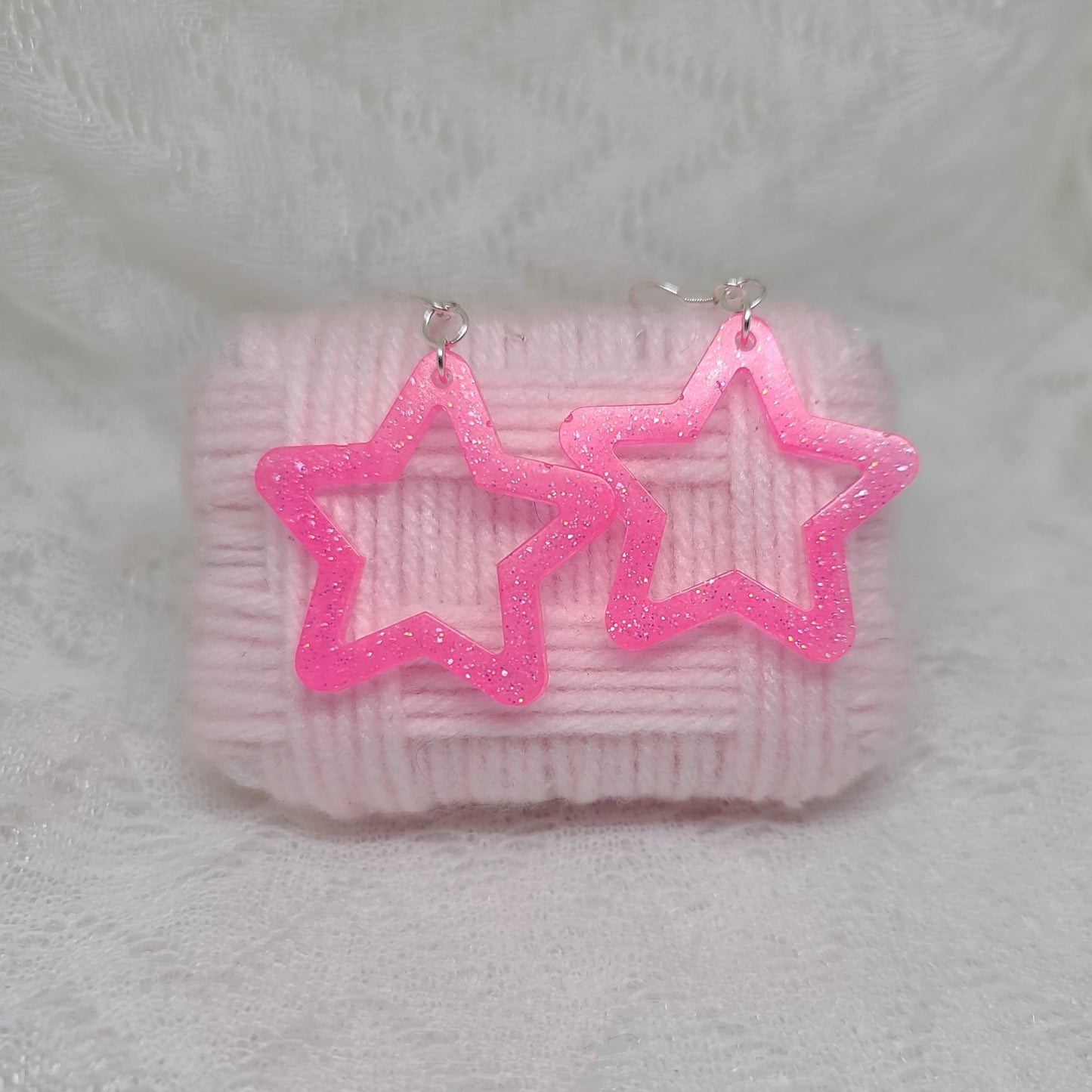 Hot Pink Star Dangle Earrings